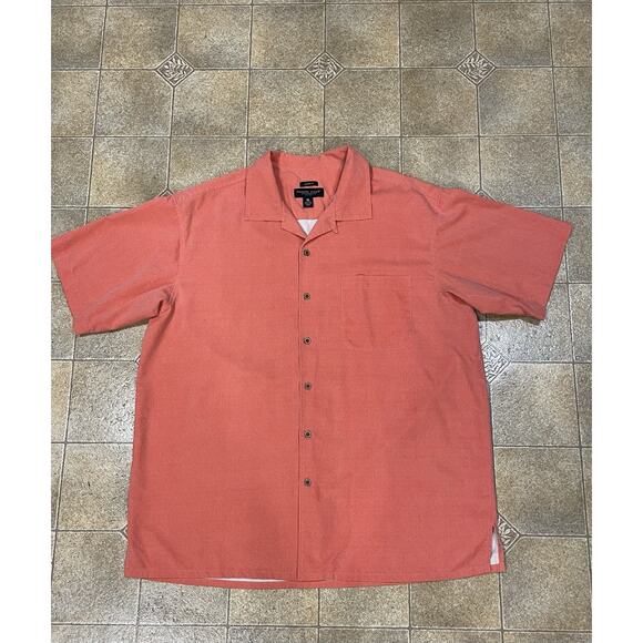 Pronto Uomo Silk Button Up Shirt Men’s Size XL Classic Fit, Salmon, Short Sleeve - Picture 3 of 14